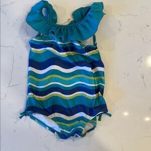 Kids Swim Ruffled One-Piece Swimsuit - Blue and Green
